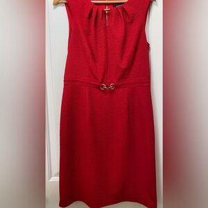 Ellen Tracy Vibrant Red Belted Gold Accent Dress 10